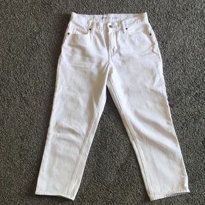 On Navy slouchy high rise white jeans